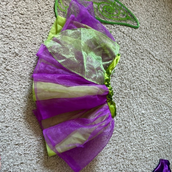 Disney Tinker Bell Kids Fairy Costume Set - Green and Purple Wings Skirt 4-6X - Picture 6 of 7